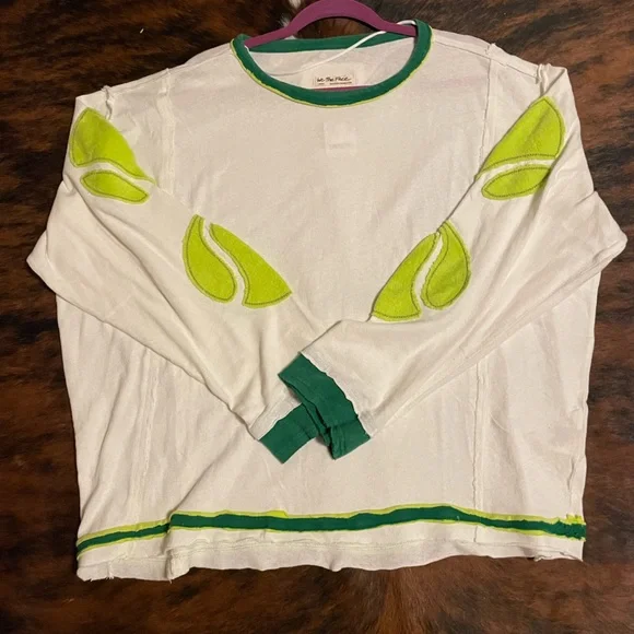 Free People Cream Sweater with Lime Green Tennis Ball Patch Details - Picture 8 of 9